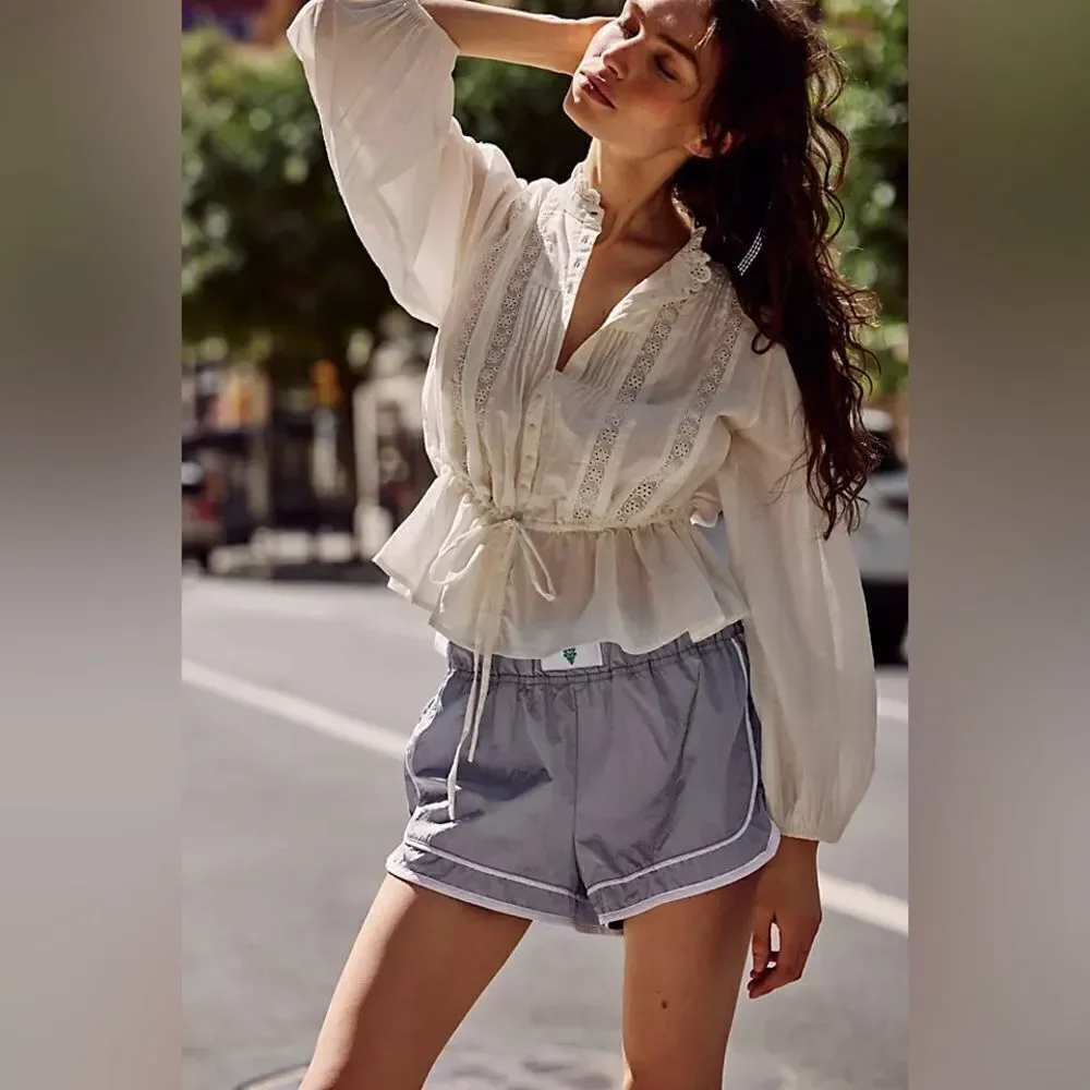 Free People Best of Me Blouse White Button Up Ruffle Lace